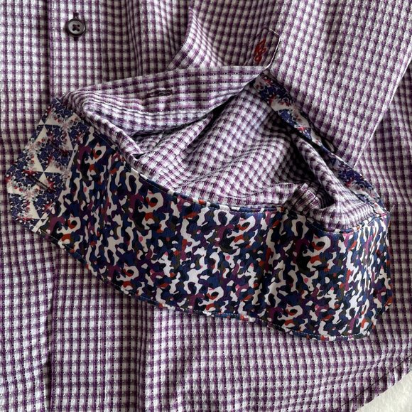 Robert Graham Sport Shirt - Purple/White Check - Large Classic Fit - Picture 4 of 6